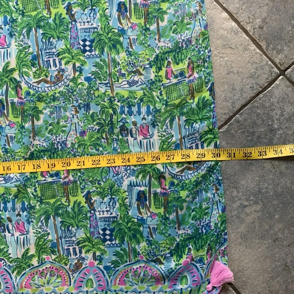 Lilly Pulitzer Resort Scarf Multicolor Sprout Green One Size Tassle Pink Beach